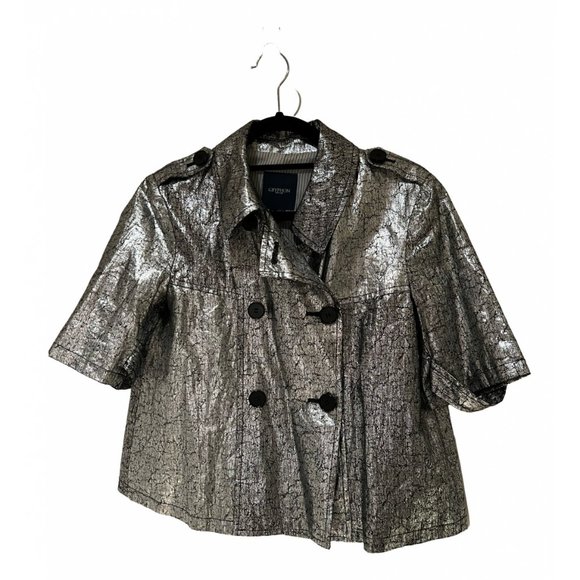 Gryphon Jackets & Blazers - GRYPHON SILVER FOIL BLACK COVERED CROPPED SWING LINEN JACKET Sz M #191